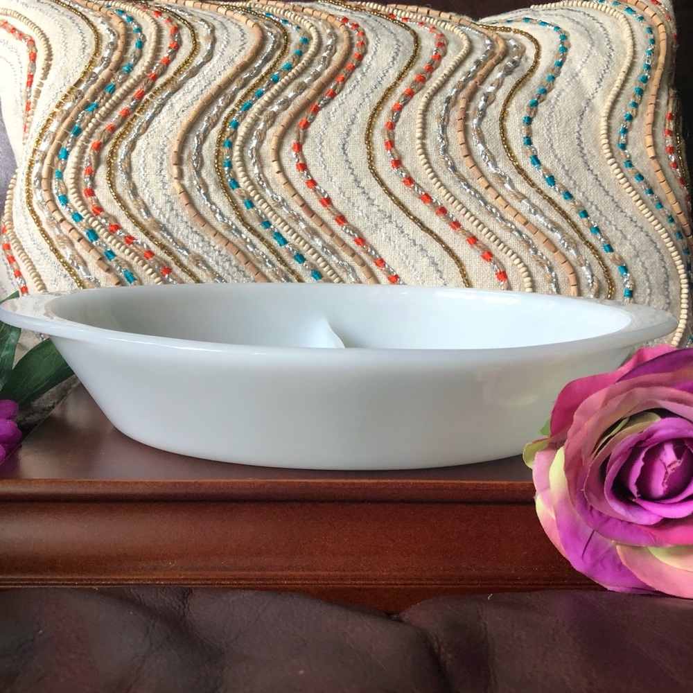 Glasbake Milk Glass Divided Serving Baker